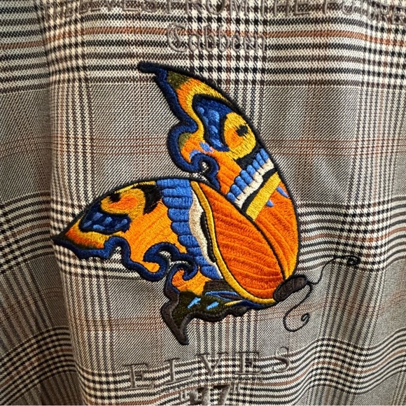 CABBEEN Sz 48 Plaid Hooded Pockets Embroidered Back Snaps Closure Jacket - Picture 8 of 16